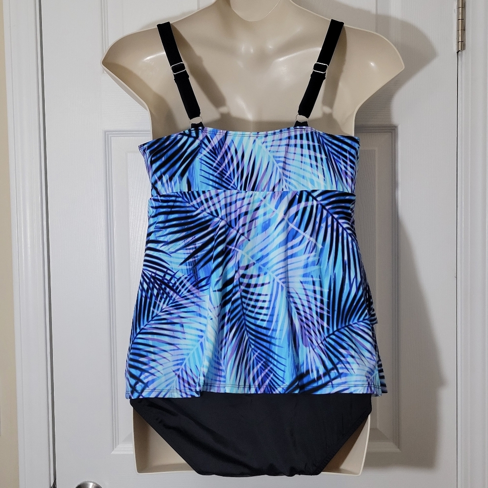 NWT Swim Solutions Leaf It Alone Tiered Fauxkini One-Piece Swimsuit Plus 18 - Picture 7 of 8